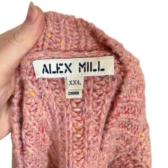Alex Mill Button Side Aran Cable Knit Merino Wool Sweater in Dried Rose - Picture 12 of 14
